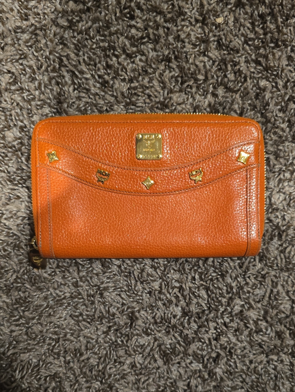 MCM Orange Zip Wallet with Gold Hardware